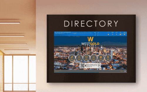 digital display directory in corner of hospital lobby near entrance