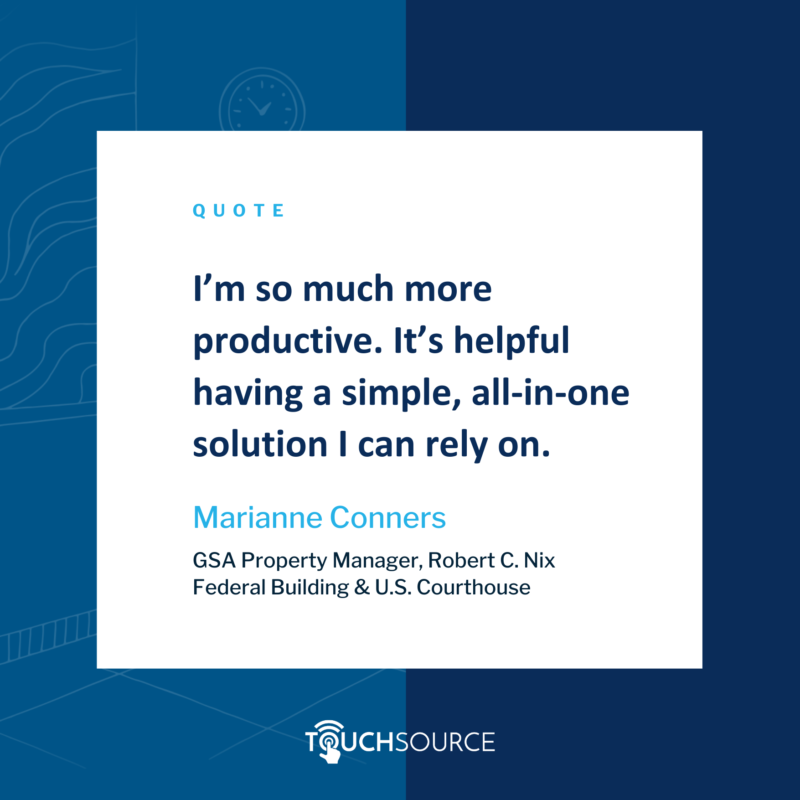 Quote from Marianne Conners, GSA Property Manager: “I’m so much more productive. It’s helpful having a simple, all-in-one solution I can rely on.”