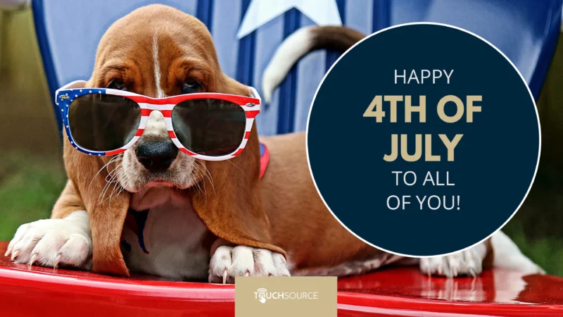 Digital building signage artwork celebrating Independence day featuring a patriotic beagle.