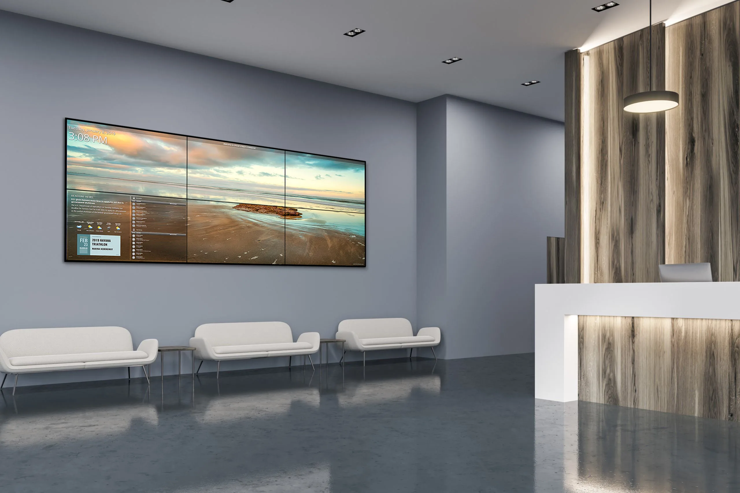 waiting room with video wall