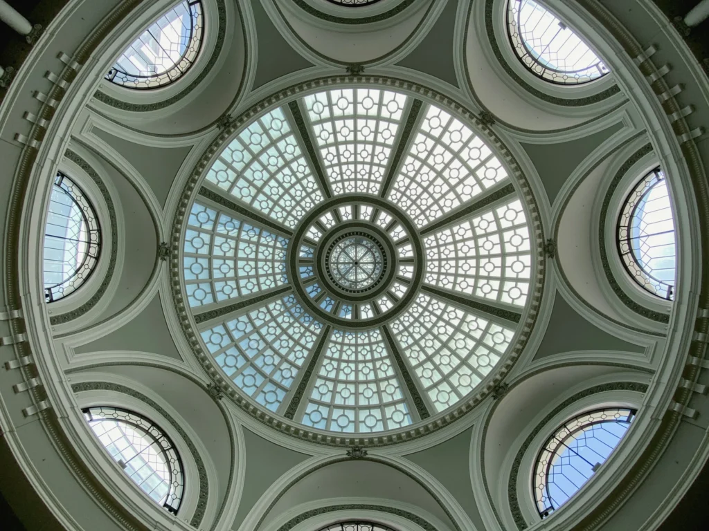 View from beneath the historic Emporium Dome at San Francisco Centre Mall.