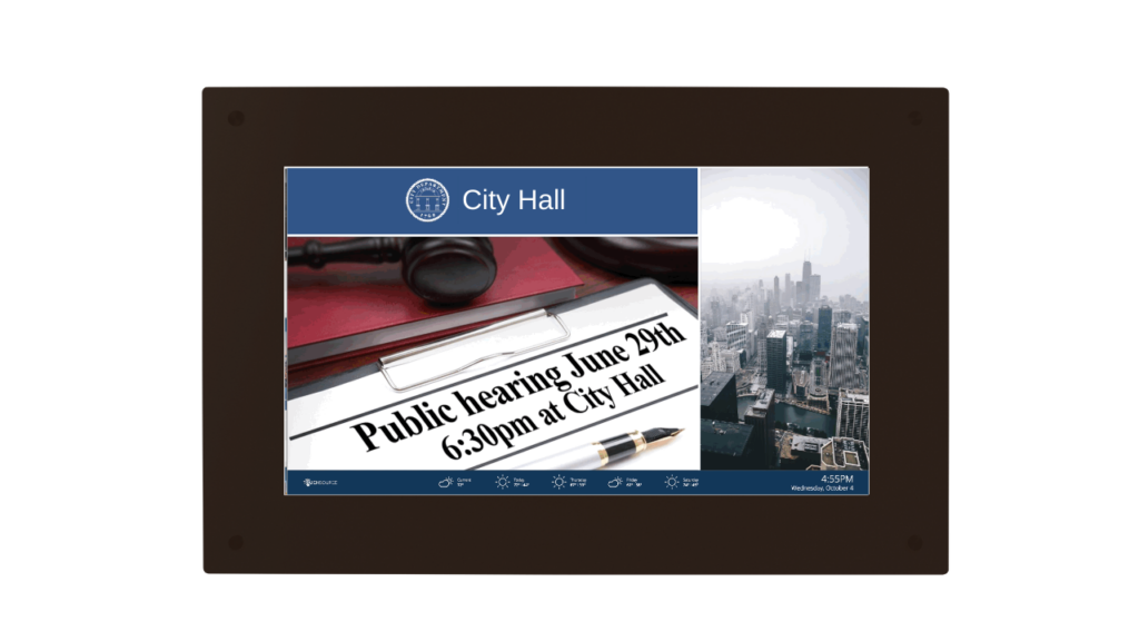 Government city hall directory of services and public announcement boards