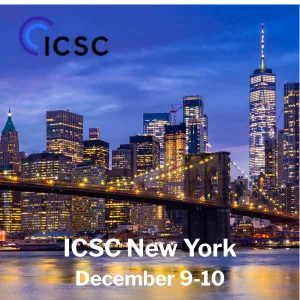 New York City skyline at dusk with ICSC logo; text reads 'ICSC New York' and 'December 9-10'.