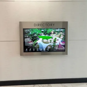 touchsource-pantella-55-inch-horiziontal-touchscreen-digital-directory - TouchSource - TouchSource Wall-mounted directory touchscreen displaying a courtyard map at Ridgewood Plaza II.